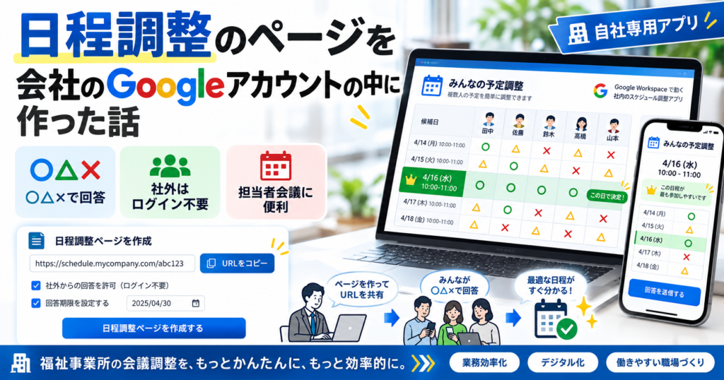 Google Workspace内に作った日程調整アプリで複数人が○△×で予定を回答する画面